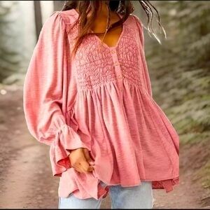 Free People Dont Call Me Baby Flowy Tunic Top Mini Dress Size S Rosie Pink